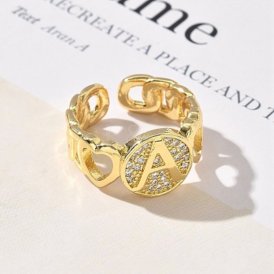 Brass Micro Pave Clear Cubic Zirconia Ooen Cuff Rings for Women RJEW-K289-02G-1
