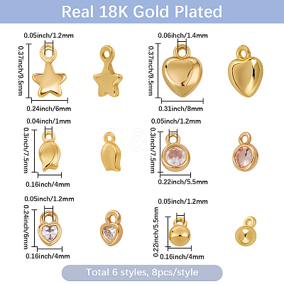 48Pcs 6 Styles Brass Charms KK-SC0007-29-1