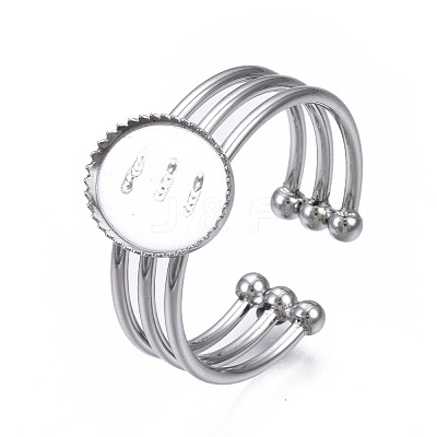 Non-Tarnish 304 Stainless Steel Open Cuff Finger Ring Cabochon Settings STAS-T060-07P-1