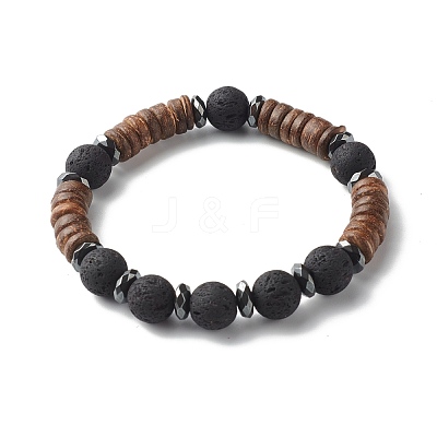Natural Coconut Rondelle Beads Stretch Bracelet for Men Women BJEW-JB06771-02-1