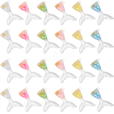 24Pcs 6 Colors Luminous Transparent Resin Pendants RESI-SP0001-01-1