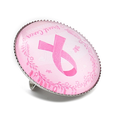 Breast Cancer Awareness Ribbon Glass Brooches JEWB-L019-01K-1