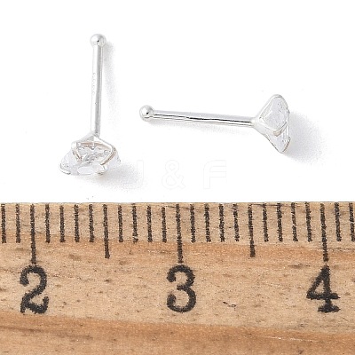 S999 Fine Silver Clear Cubic Zirconia Stud Earrings EJEW-M064-01S-01-1