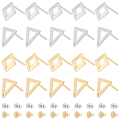 40Pcs 4 Style 201 Stainless Steel Stud Earring Findings with Hole EJEW-DC0001-21-1