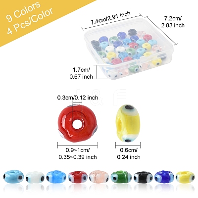 36Pcs 9 Colors Handmade Evil Eye Lampwork Beads LAMP-FS0001-23-1