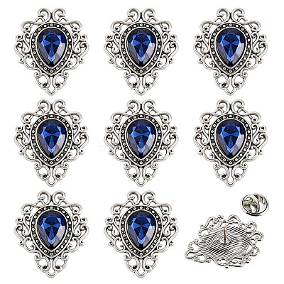 8Pcs Teardrop Zinc Alloy & Glass Lapel Pin Backs for Clothes JEWB-PH0001-90A-1