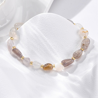 Natural Grey Agate Beaded Bracelets for Women G-P563-07P-22-1