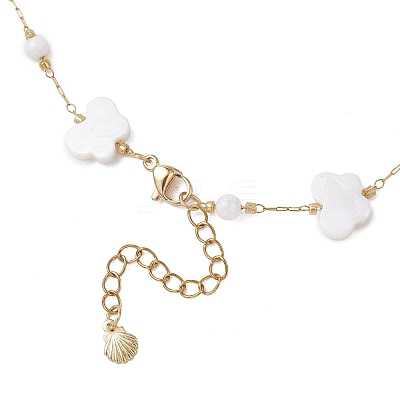 304 Stainless Steel & Natural White Shell Butterfly Cross Heart Link Chain Necklaces for Women NJEW-JN05808-1