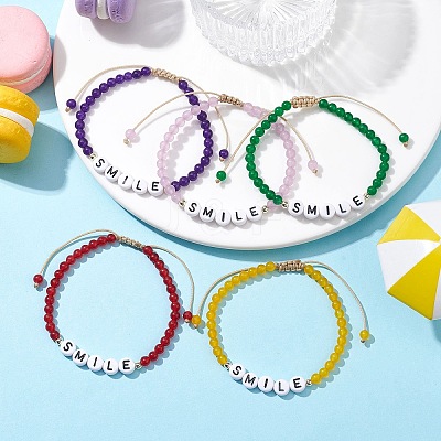 10Pcs Natural & Dyed Malaysia Jade Beaded Bracelet BJEW-JB10074-1