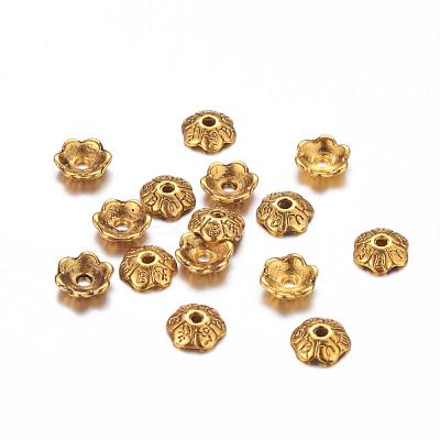 6-Petal Tibetan Style Alloy Flower Bead Caps TIBE-S220-AG-NR-1