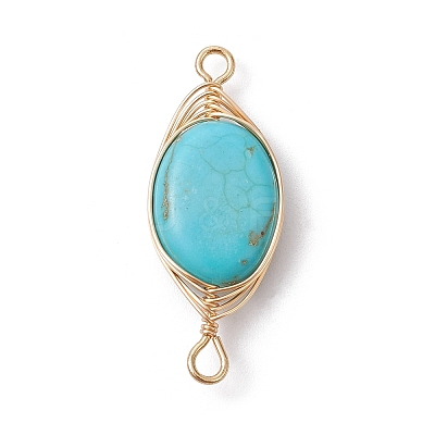 Natural Mixed Gemstone Copper Wire Wrapped Connector Charms PALLOY-JF02516-1