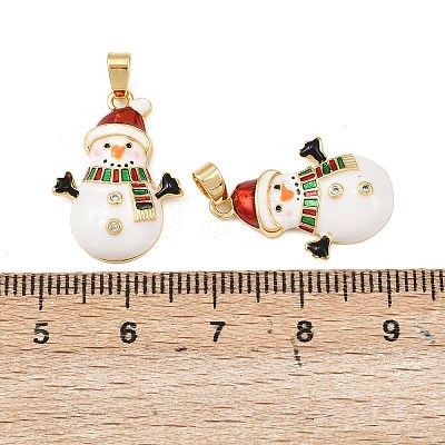 Christmas Brass Micro Pave Cubic Zirconia Enamel Pendants KK-B161-15G-03-1