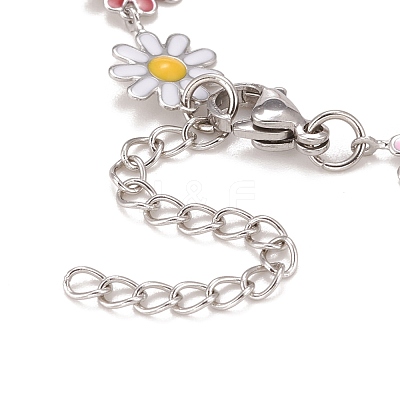 Enamel Daisy Link Chains Bracelet BJEW-P271-01P-06-1