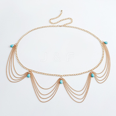 Bohemian Alloy with Teardrop Resin Charm Tassel Waist Chains for Women FS-WGCBA85-01-1