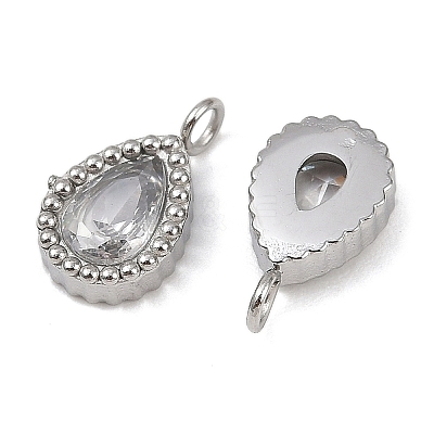 304 Stainless Steel Micro Pave Cubic Zirconia Charms STAS-K302-01C-P-1