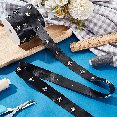 9 Yards Brass Star Stud Black PU Leather Trimmings FIND-AR0004-71-1