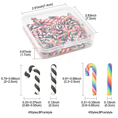 64Pcs 8 Styles Christmas Candy Cane Handmade Polymer Clay Beads CLAY-FS0001-49-1