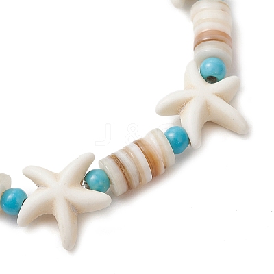 3Pcs Synthetic Turquoise & Natural Freshwater Shell Beads Stretch Bracelets for Women BJEW-JB12021-1