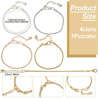 4Pcs 4 Colors Brass European Style Bracelet Making MAK-FS0001-04-1