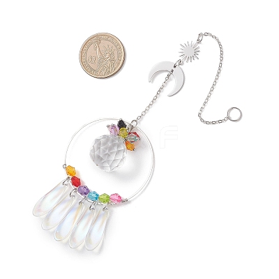 Round Glass & Acrylic & 201 Stainless Steel Sun Moon Hanging Suncatchers HJEW-JM04657-1