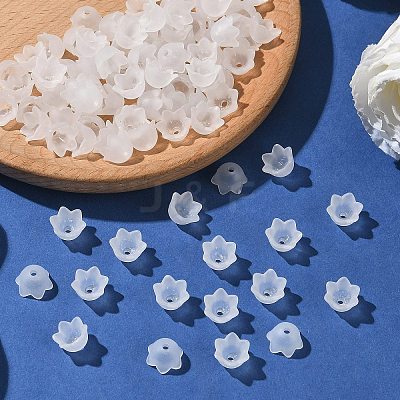 Chunky Clear Transparent Frosted Tulip Flower Acrylic Bead Caps X-PL543-1-1