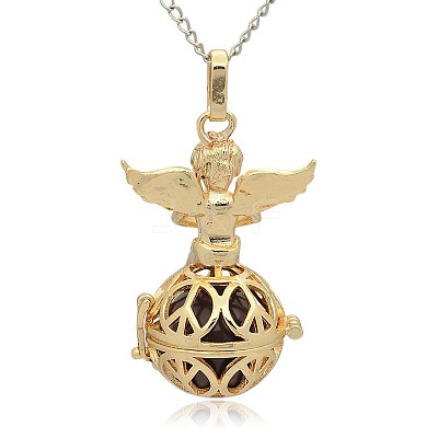 Golden Tone Brass Hollow Round Cage Pendants KK-J238-09G-1