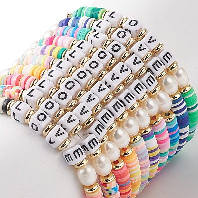 10Pcs 10 Color Handmade Polymer Clay Disc Surfer Stretch Bracelets Set BJEW-JB08873-1