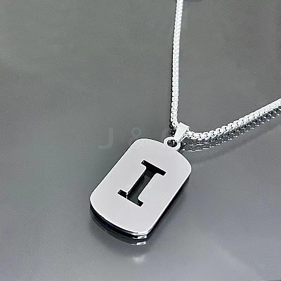 Rectangle with Laser Cut Letter 201 Stainless Steel Initial Pendant Necklaces WGA5E8C-09-1