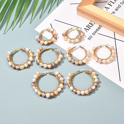 4 Pairs Vintage Natural Pearl Beads Earrings for Girl Women EJEW-JE04643-1