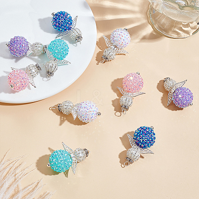 10Pcs 5 Colors Resin Rhinestone & Acrylic Pendants PALLOY-GO00035-1