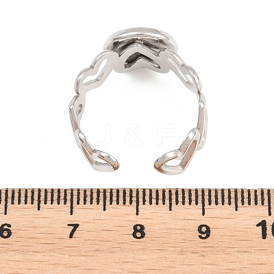 Hollow Heart 304 Stainless Steel Open Cuff Ring Components STAS-F366-08B-P-1