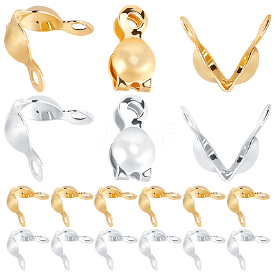 200Pcs 2 Colors Brass Bead Tips Knot Covers KK-BBC0015-91-1
