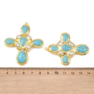 Dyed Synthetic Turquoise & Natural Pearl Big Pendants KK-H516-23G-1