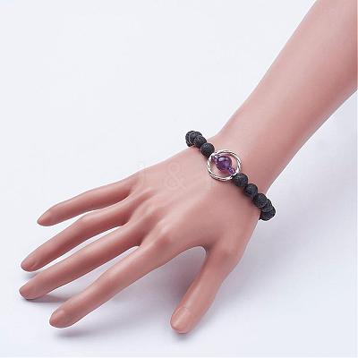 Natural Lava Rock Beads Stretch Bracelets BJEW-JB02838-05-1