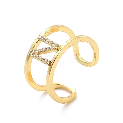 Clear Cubic Zirconia Initial Letter Open Cuff Ring RJEW-A012-01G-N-1