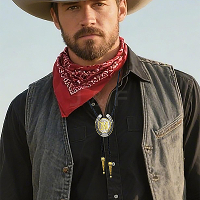 Cowboy Western Alloy Horseshoes & Letter Pendant Bolo Tie Necklaces NJEW-WH20014-02M-1