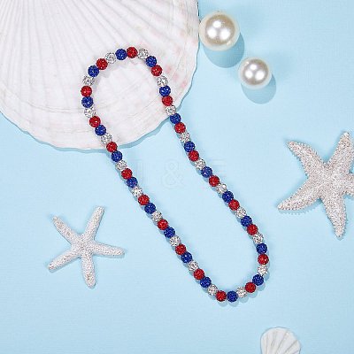 Polymer Clay Rhinestone Round Beaded Necklaces NJEW-SW00049-07-1