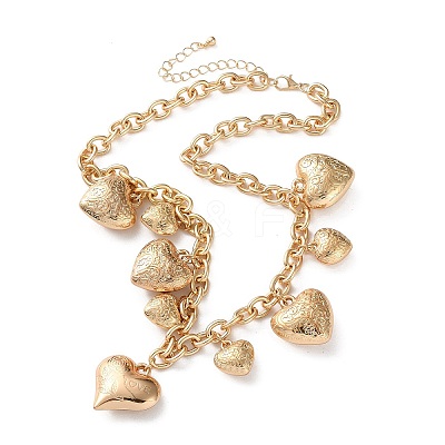 Alloy Flower Textured Heart Bib Necklaces for Women NJEW-S458-01G-1