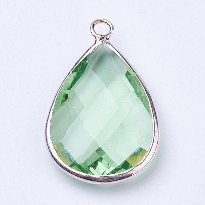 Silver Color Plated Brass Glass Teardrop Pendants GLAA-M006-A-01S-1