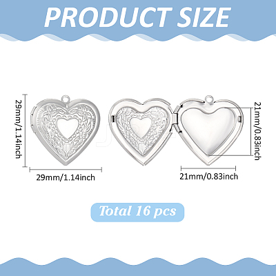16Pcs 316 Stainless Steel Photo Locket Pendants STAS-ME0003-40-1