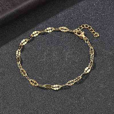 304 Stainless Steel Dapped Chains Bracelets for Women BJEW-D466-08B-G-1