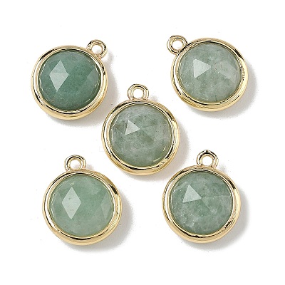 Natural Green Aventurine Faceted Flat Round Charms G-U028-03G-08-1