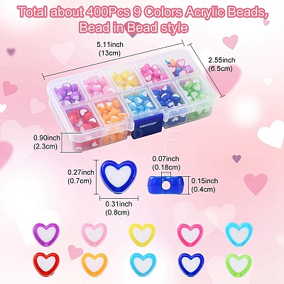 400Pcs 9 Colors Heart Acrylic Beads TACR-YW0001-94-1
