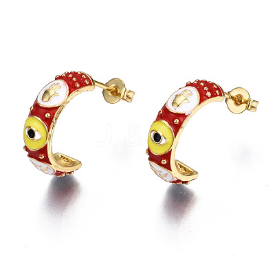 Brass Enamel Half Hoop Earrings EJEW-T014-49G-02-NF-1
