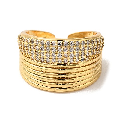 Brass Micro Pave Cubic Zirconia Open Cuff Rings for Women RJEW-G325-01E-G-1
