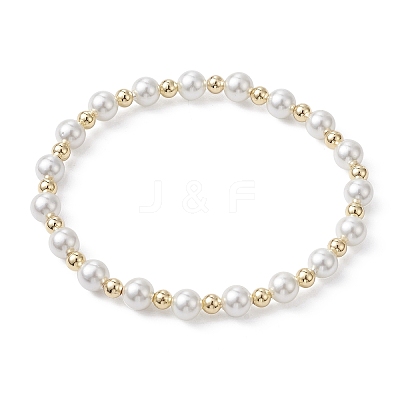 4Pcs 4 Style Natural Pearl & Brass Beaded Stretch Bracelets Set for Women BJEW-JB09662-01-1