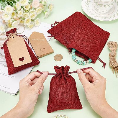 10Pcs Burlap Packing Pouches Drawstring Bags ABAG-NB0001-40A-1