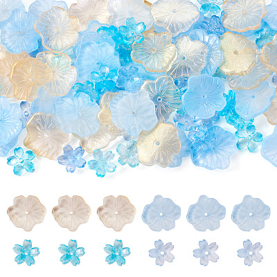 100Pcs 4 Styles Baking Paint Transparent Glass Bead Caps DGLA-TA0001-51-1