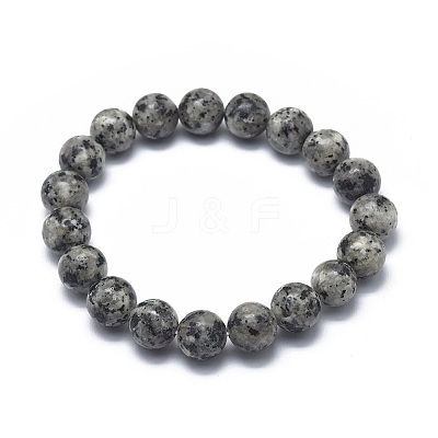 Natural Sesame Jasper/Kiwi Jasper Bead Stretch Bracelets BJEW-K212-A-033-1