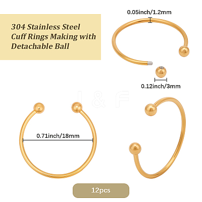 12Pcs 304 Stainless Steel Cuff Rings RJEW-BBC0001-28-1
